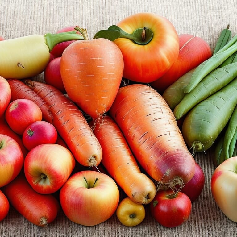 Fresh produce such as carrots and apples can l