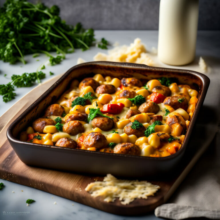 Sausage & Vegetable Gnocchi Bake with cheese