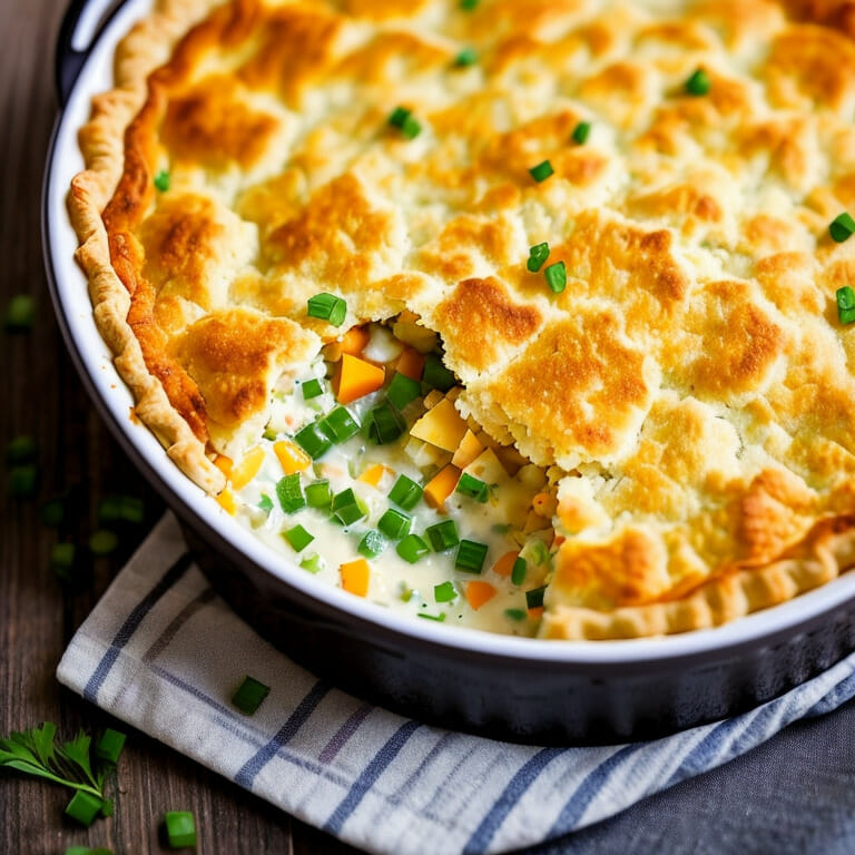 Simple Cheddar Chive Biscuit Topped Chicken Pot Pie Slice