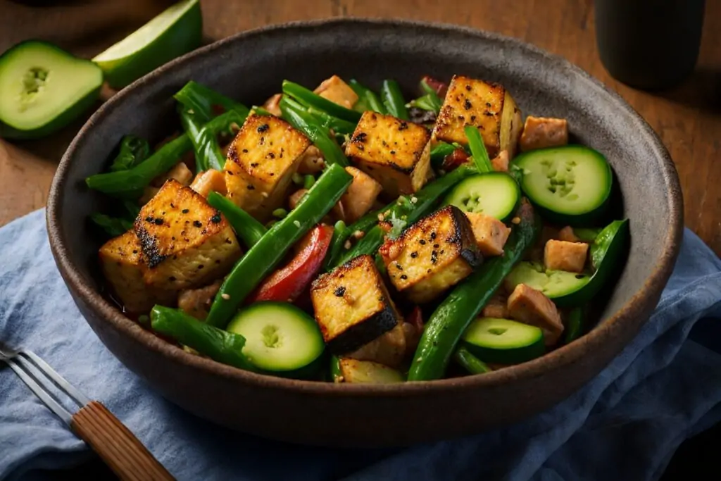 Crispy Tofu StirFry with Zucchini