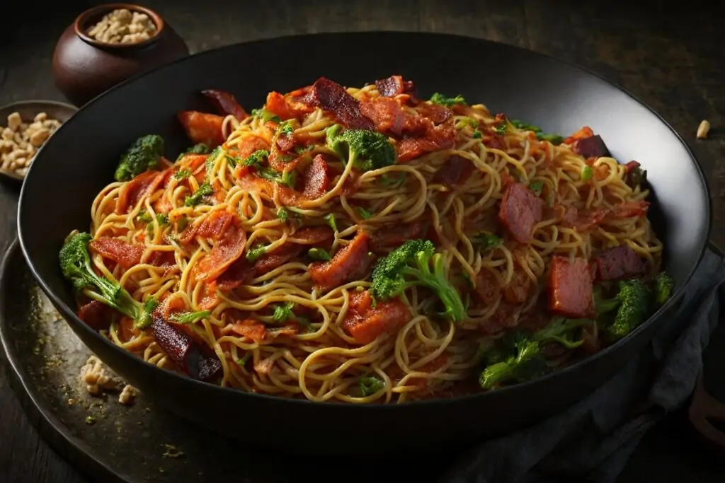 Delicious Noodle StirFry with Bacon