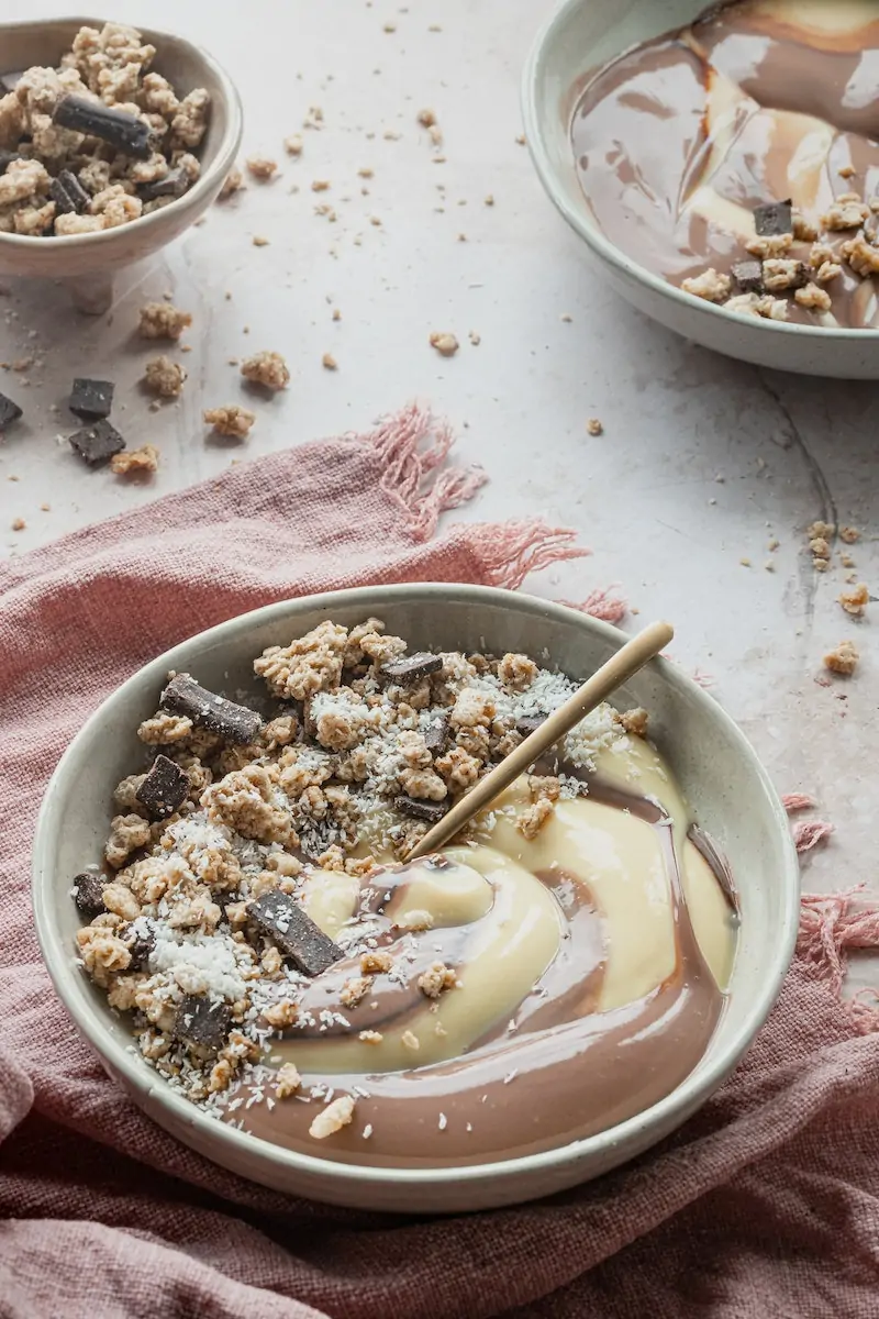 Coconut Pudding on Stainless Steel Bowl