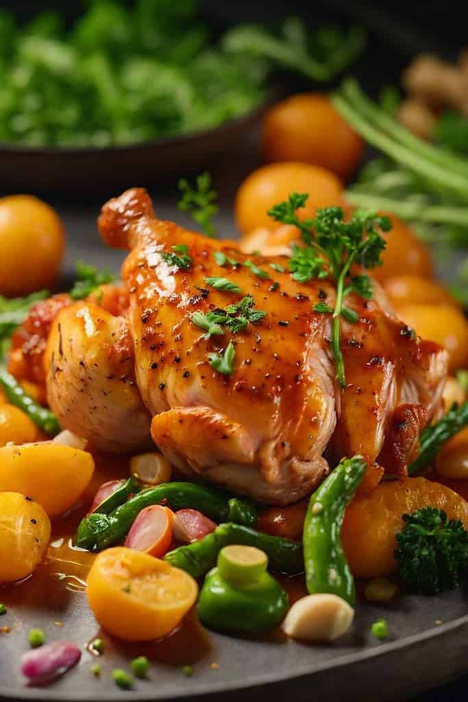 ApricotGlazed Chicken with Spring Vegetable